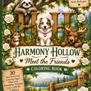 Harmony Hollow Meet the Friends Coloring Book featuring NoL, Felix, Moose, and friends