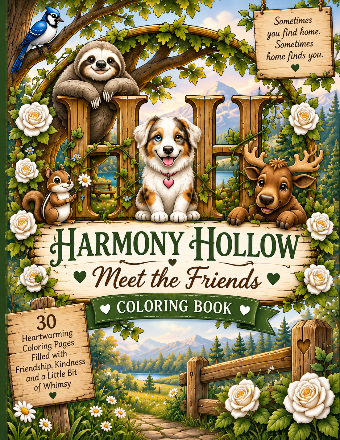 Harmony Hollow Meet the Friends Coloring Book featuring NoL, Felix, Moose, and friends